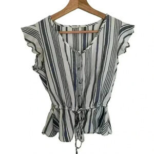 Copper Key Striped Blouse Women Small Coastal Cottagecore